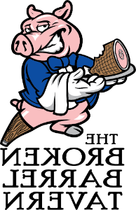 破桶标志-一只猪拿着一个火腿在一个大盘子上